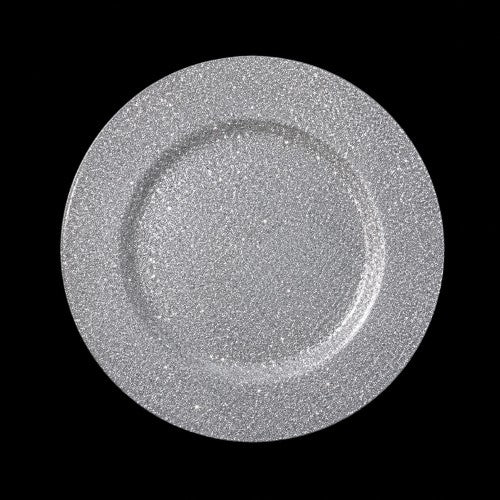 13" Silver Glitter Plastic Charger Plate - Item #54418