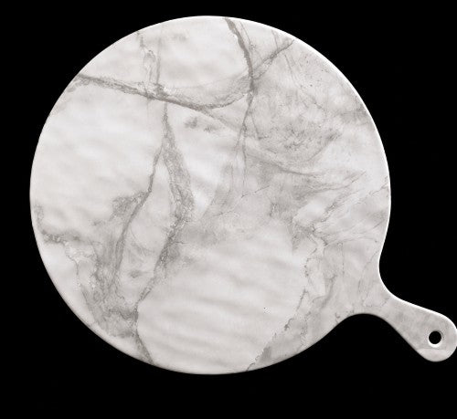 12" Round Marble-Look Handled Food Board – 100% Melamine Item #59725