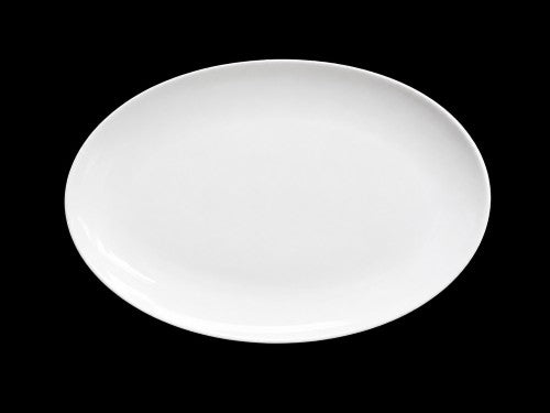 14" × 9.75" White Oval Melamine Plate - Item #65004