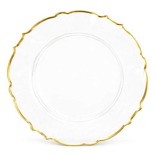13" Gold Scallop Rimmed Glass Charger Plate - Item # 65405