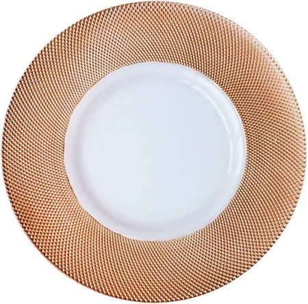 13" Rose Gold Diamond Rim Glass Charger Plate - Item #65411