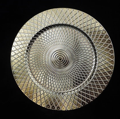 13" Gold Diamond Peacock Plastic Charger Plate - Item #65457