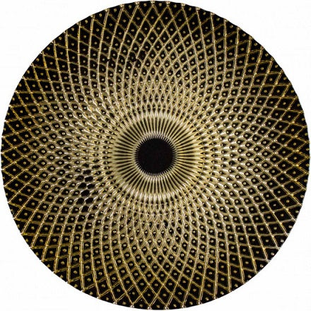 13" Black & Gold Peacock Glass Charger Plate - Item #66057