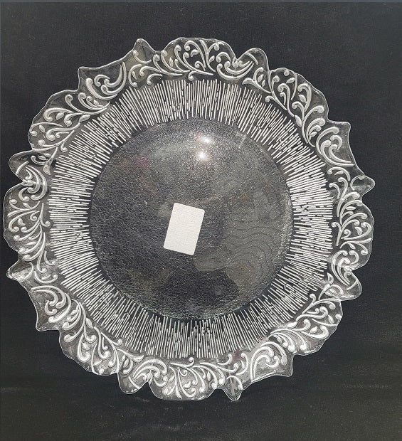 13" Silver Clear Sunbeam Embossed Glass Charger Plate - Item #66059