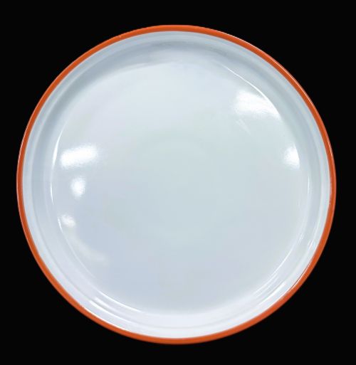 8.5 WHITE GLAZE SALAD PLATE WITH BROWN RIM - ITEM #66509