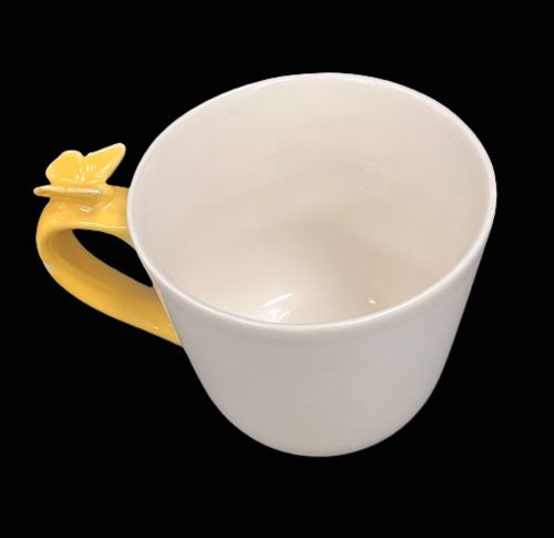 16oz Off-White Mug with Yellow Butterfly Handle - Item #66791