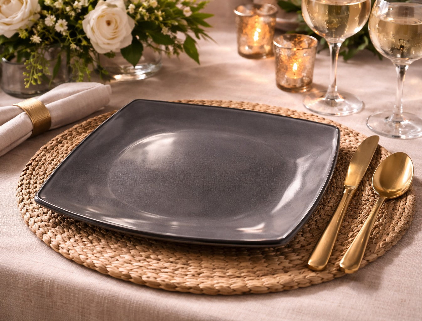 10.75" Dark Grey Square Dinner Plate - Item #67138