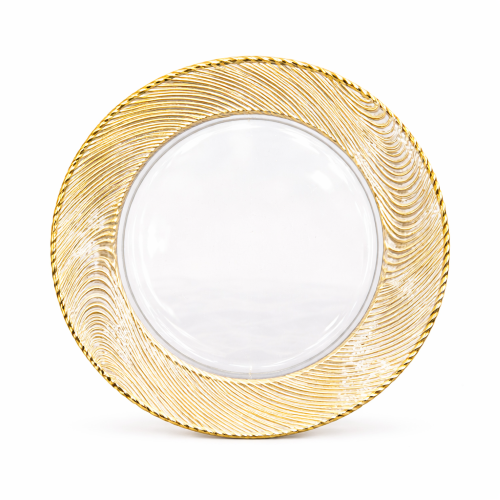 13" Gold Band Charger Glass Plate - Item #68145