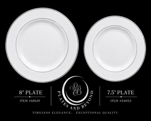 8" Dessert Plate Silver Line - Item #68129 $1.99 & 7.5" Item# 54053 $1.79