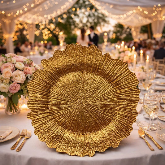 13" Gold Sunburst Glass Charger - Item #570002-1