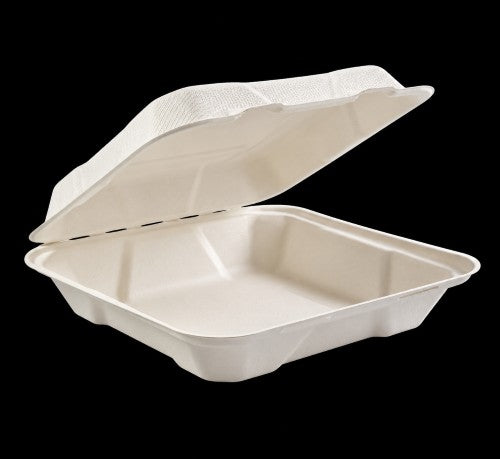 9" × 9" Brown Compostable Clamshell Box – Item #29995