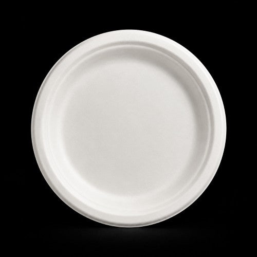 9" White Bagasse Round Plate – Item #30012-1