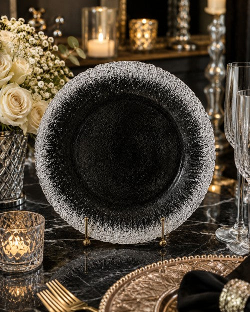 13"Silver Glitter Black Charger Plate - Item #68275