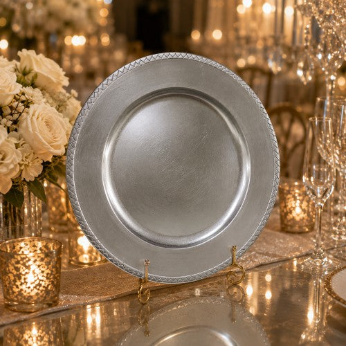 13" Silver Braided Plastic Charger Plate - Item #50779