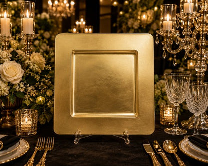 13" Gold Square Plastic Charger Plate - Item #51365