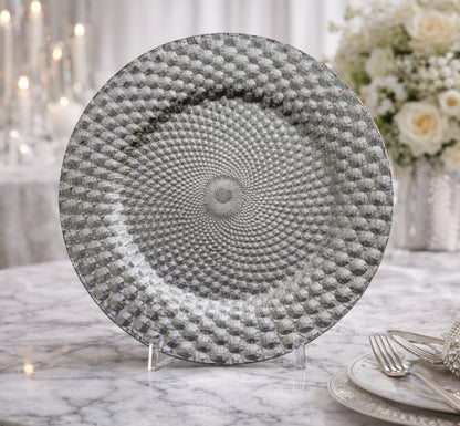 13" Silver Peacock Plastic Charger Plate - Item #53737-1
