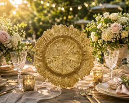13" Gold Sunburst Plastic Charger Plate - Item #53738-1