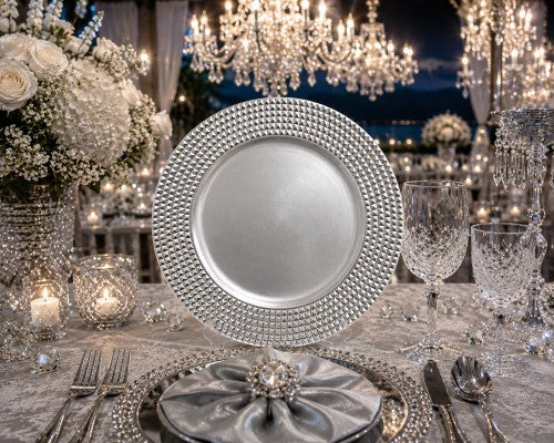 13" Silver Studded Plastic Charger Plate - Item #54404