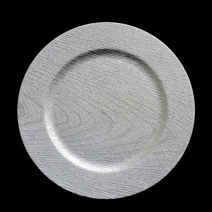 13" Silver Faux Wood Plastic Charger Plate - Item #54406