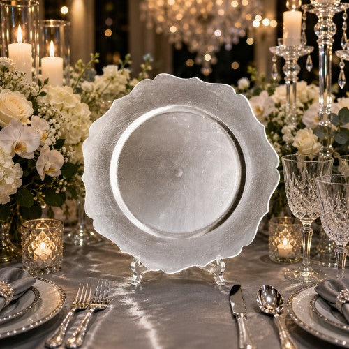 13" Metallic Scallop Edge Plastic Charger Plate-Item #54411