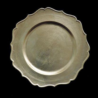 13" Gold Scalloped Rim Matted Plastic Charger Plate - Item #54413