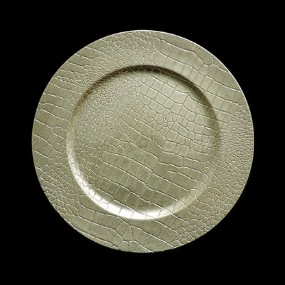 13" Gold Crocodile Texture Plastic Charger Plate - Item #54417