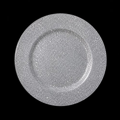 13" Silver Glitter Plastic Charger Plate - Item #54418