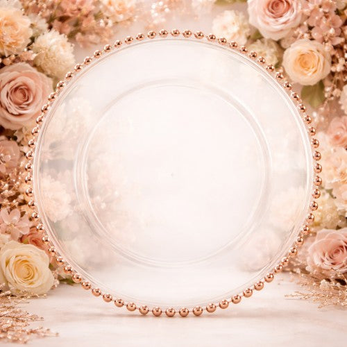 13" Rose Gold Beaded Glass Charger Plate - Item #547562
