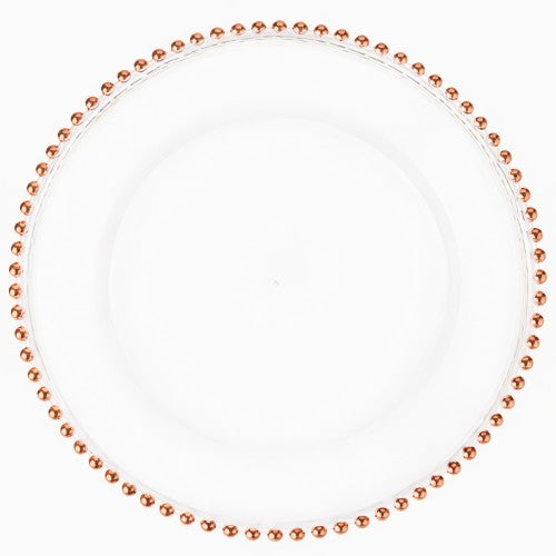 13" Rose Gold Beaded Glass Charger Plate - Item #547562