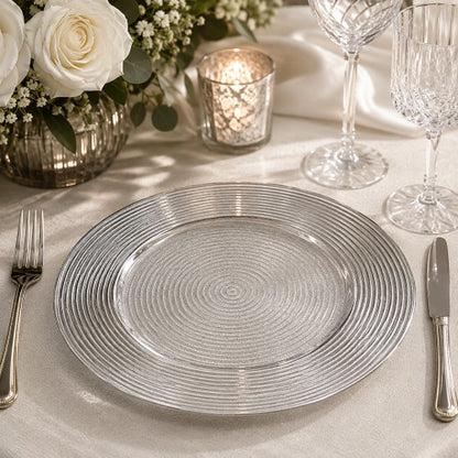 13" Silver Rope Glass Charger Plate - Item #54761-1