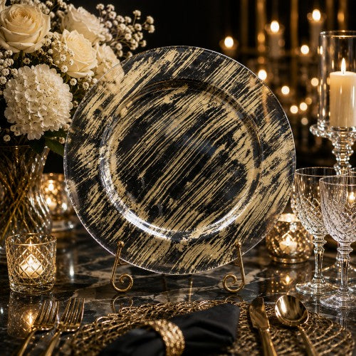 13" Gold Foil Brush Glass Charger Plate - Item #54762-1