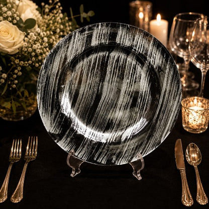 13" Silver Foil Brush Glass Charger Plate - Item #54763-1 & Item# 54763