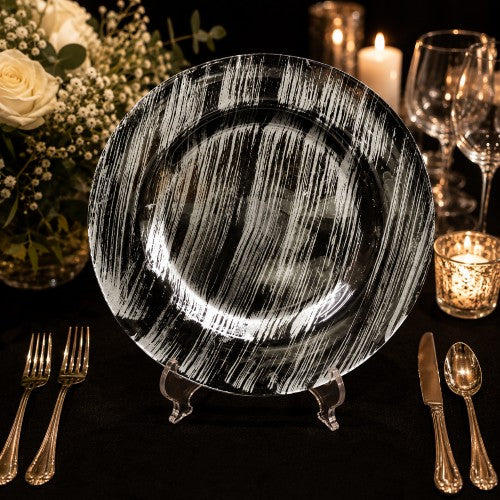 13" Silver Foil Brush Glass Charger Plate - Item #54763-1 & Item# 54763