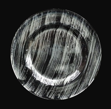 13" Silver Foil Brush Glass Charger Plate - Item #54763-1