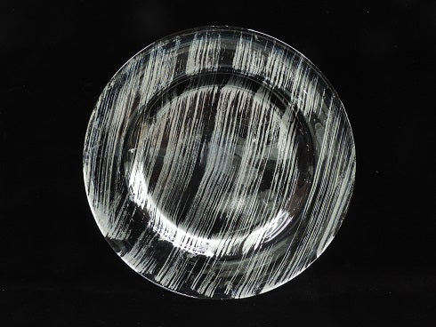 13" Silver Foil Brush Glass Charger Plate - Item #54763-1