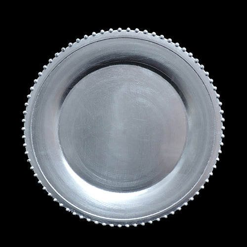13" Silver Raised Bead Rim Plastic Charger Plate - Item #55083
