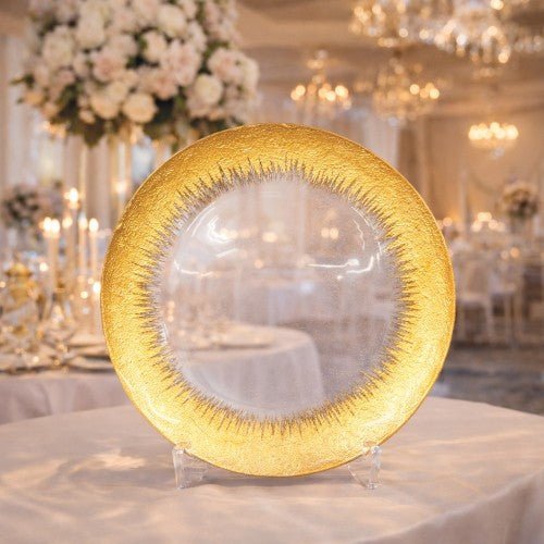 13" Gold Radiating Rim Glass Charger Plate - Item #55088-2