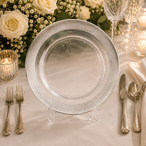 13" Silver Leaf Rim Glass Charger Plate - Item # 55091-1