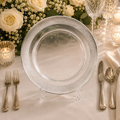 13" Silver Leaf Rim Glass Charger Plate - Item # 55091-1