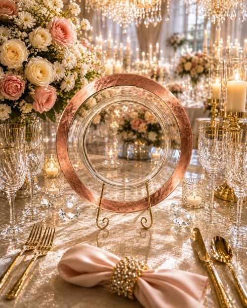 13" Rose Gold 3" Rim Glass Charger Plate - 55092-1