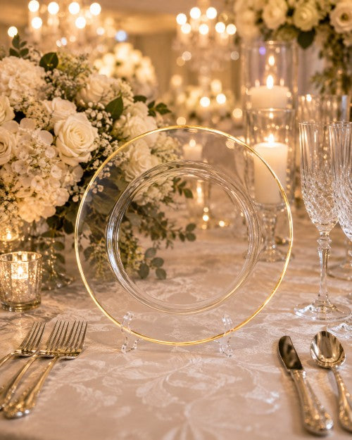 13" Gold Thin Rim Glass Charger - Item #55093-2
