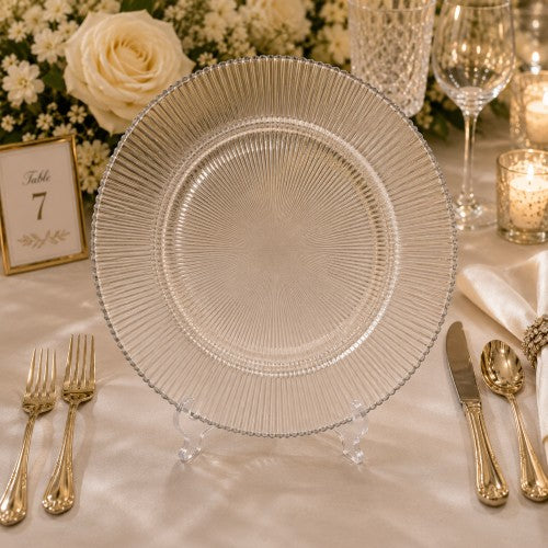 13" Silver Rim Ridge Glass Charger Plate - Item #55094
