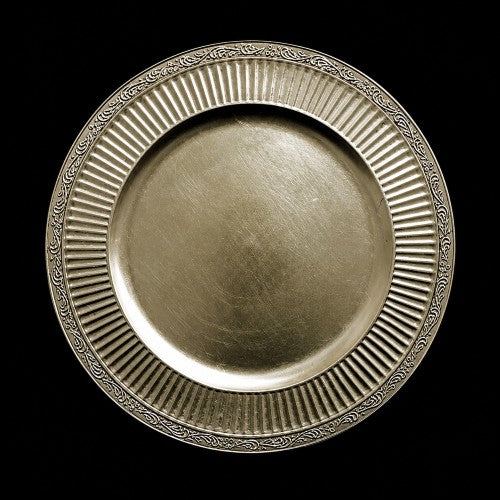 13" Gold Leaf Rim Fluted Plastic Charger Plate - Item #55760