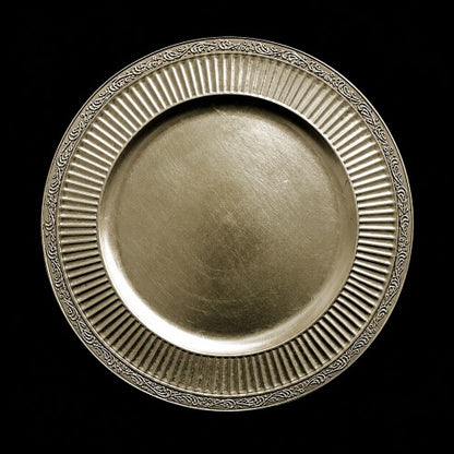 13" Gold Leaf Rim Fluted Plastic Charger Plate - Item #55760