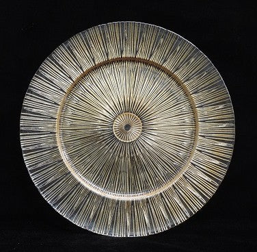 13" Gold Fluted Sunburst Glass Charger Plate - Item #570004-1