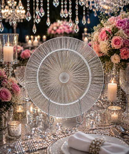 13" Radiant Linear Grey Glass Charger Plate – Item #570005-1