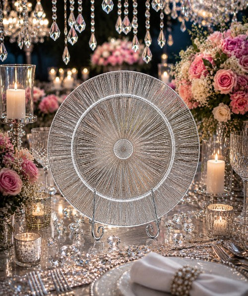 13" Radiant Linear Grey Glass Charger Plate – Item #570005-1