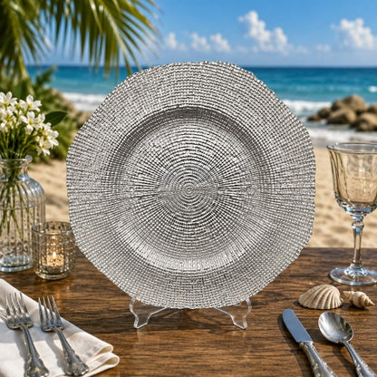 13" Silver Mosaic Glass Charger - Item #570010