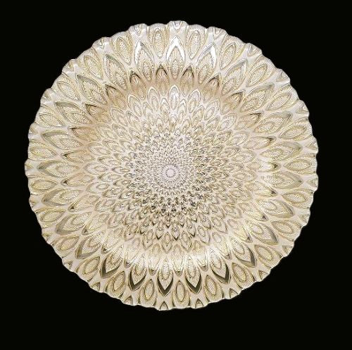 13" Gold Peacock Embossed Glass Charger Plate - Item #570011-2