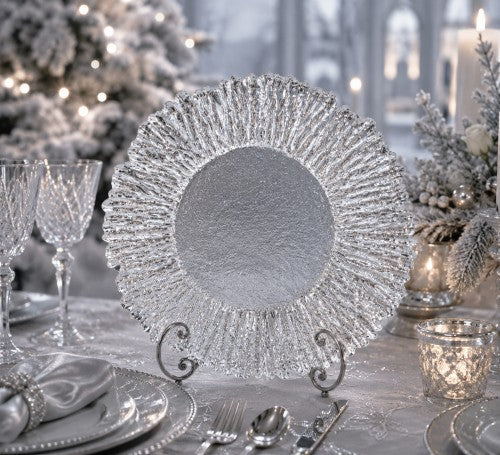 13" Silver Ruffle Edge Glass Charger - Item #57048
